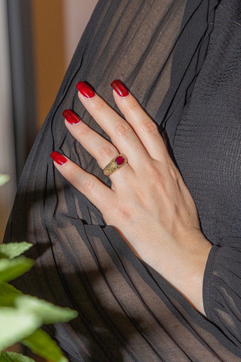 Bague Jonc en Or jaune et Rubis - Castafiore