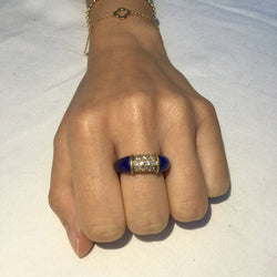 Bague Jonc en or jaune, lapis - lazuli et diamants - Castafiore