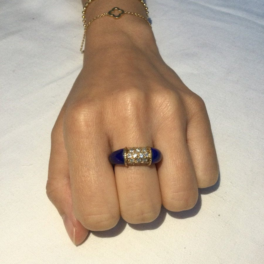 Bague Jonc en or jaune, lapis - lazuli et diamants - Castafiore