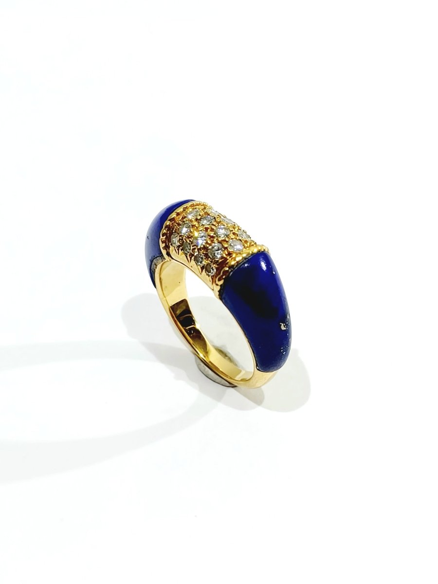 Bague Jonc en or jaune, lapis-lazuli et diamants - Castafiore