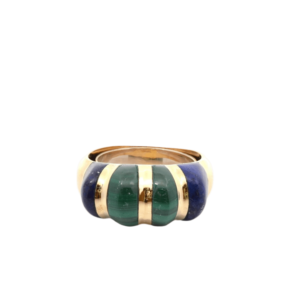 Bague Jonc en or jaune, malachite et lapiz - lazuli - Castafiore
