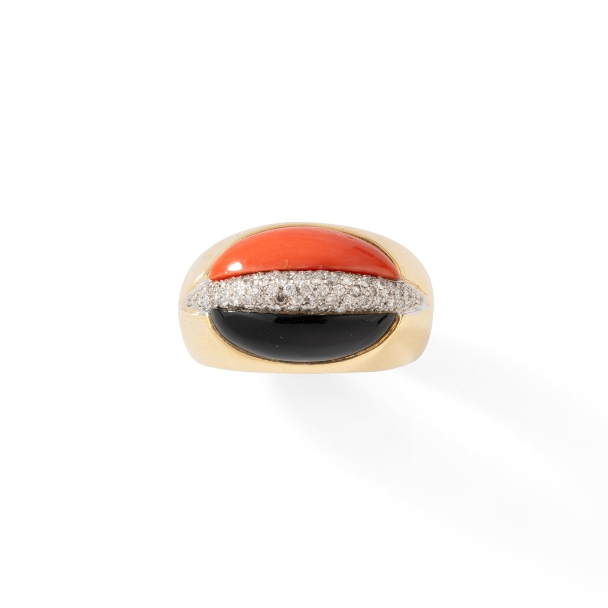 Bague Jonc en or jaune, onyx, corail et diamants - Castafiore