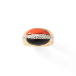 Bague Jonc en or jaune, onyx, corail et diamants - Castafiore