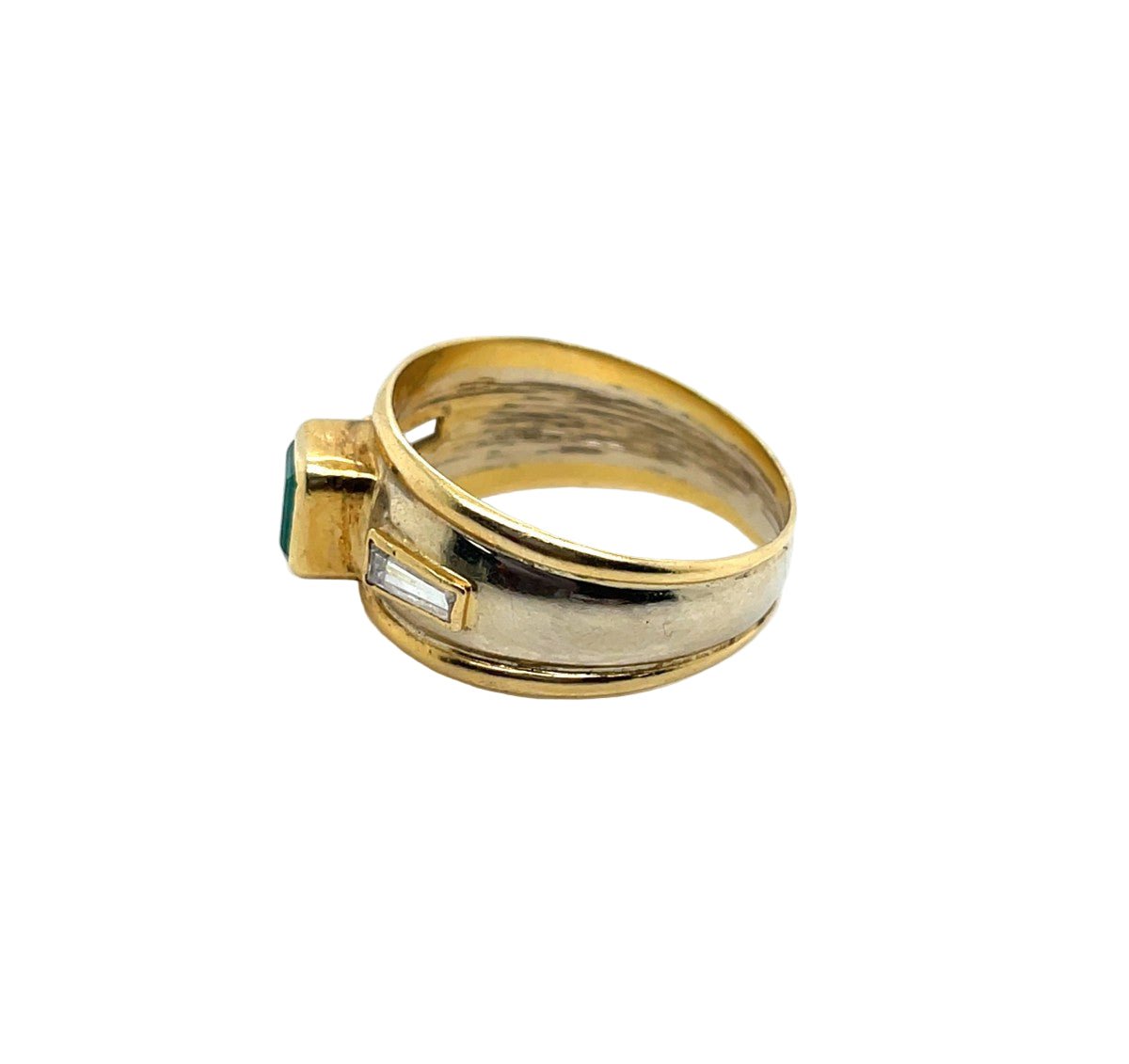 Bague Jonc en or jaune, or blanc, émeraude et diamants - Castafiore