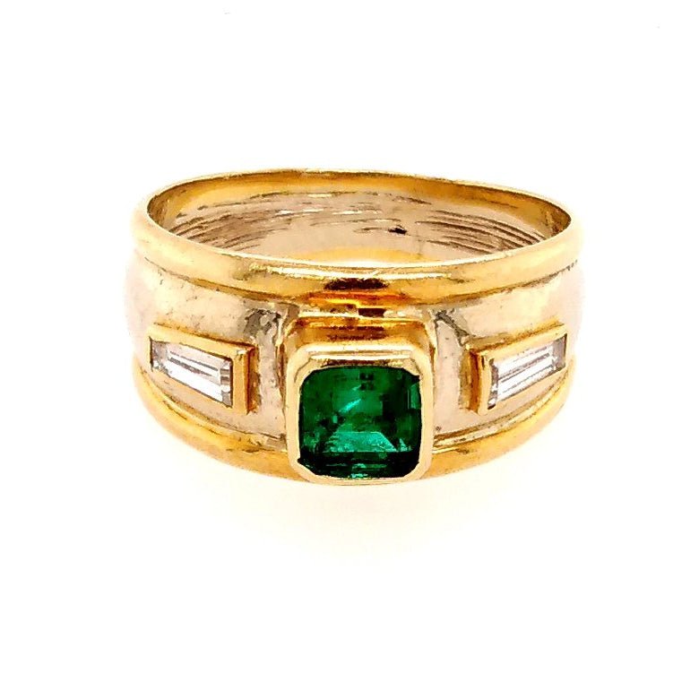 Bague Jonc en or jaune, or blanc, émeraude et diamants - Castafiore