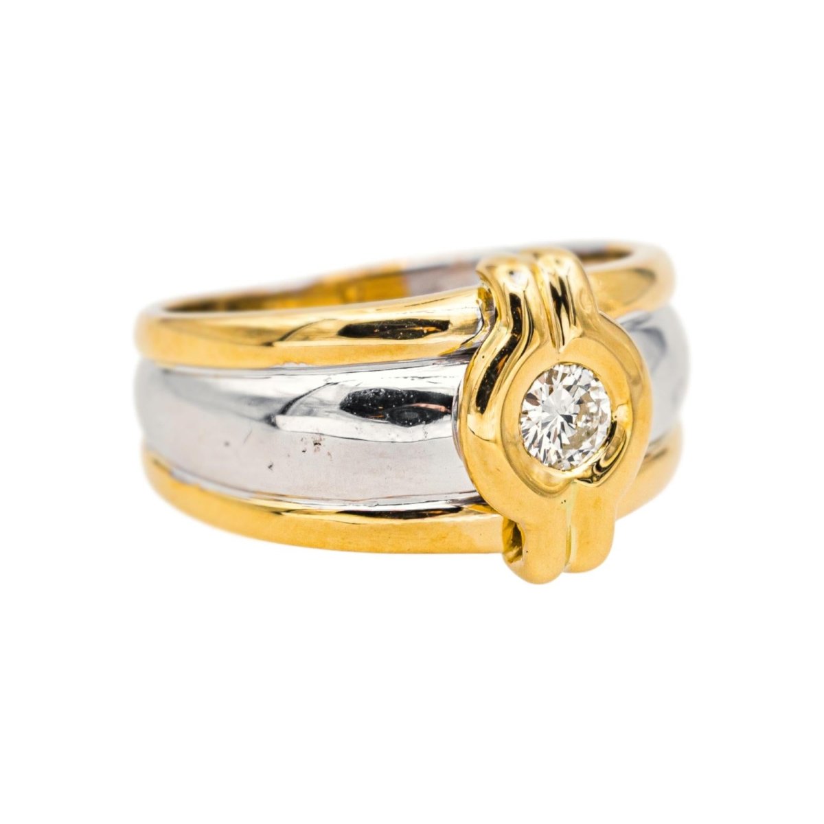 Bague Jonc en or jaune, or blanc et diamant - Castafiore