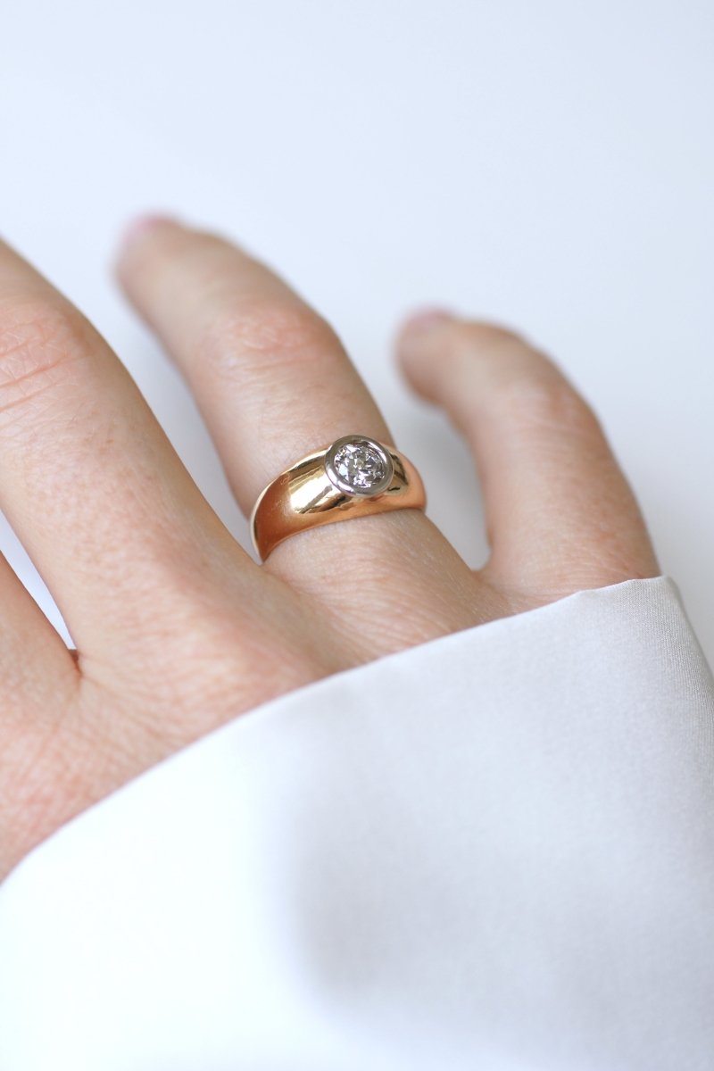 Bague Jonc en or jaune, or blanc, et diamant - Castafiore