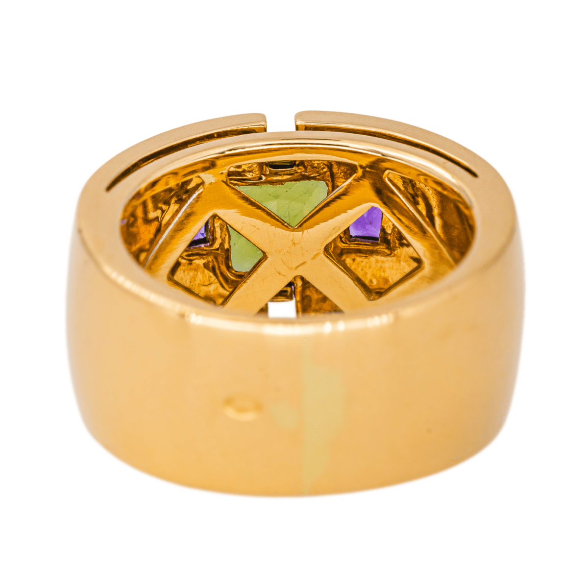 Bague Jonc en or jaune, péridot et améthystes - Castafiore