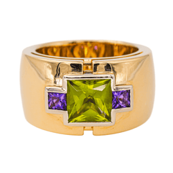 Bague Jonc en or jaune, péridot et améthystes - Castafiore