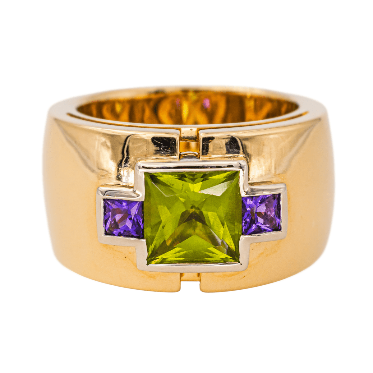 Bague Jonc en or jaune, péridot et améthystes - Castafiore