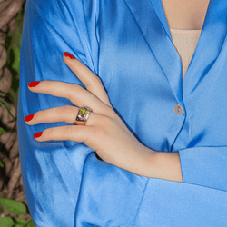 Bague Jonc en or jaune, péridot et améthystes - Castafiore