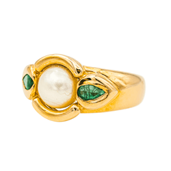 Bague Jonc en or jaune, perle et émeraudes - Castafiore