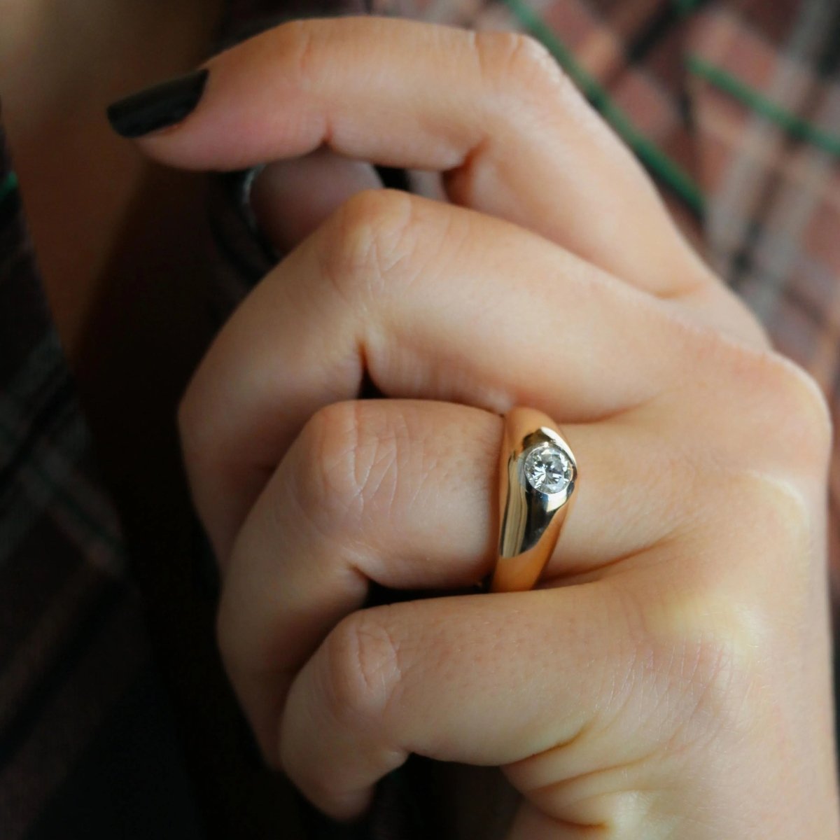 Bague Jonc en or jaune, platine et diamant - Castafiore
