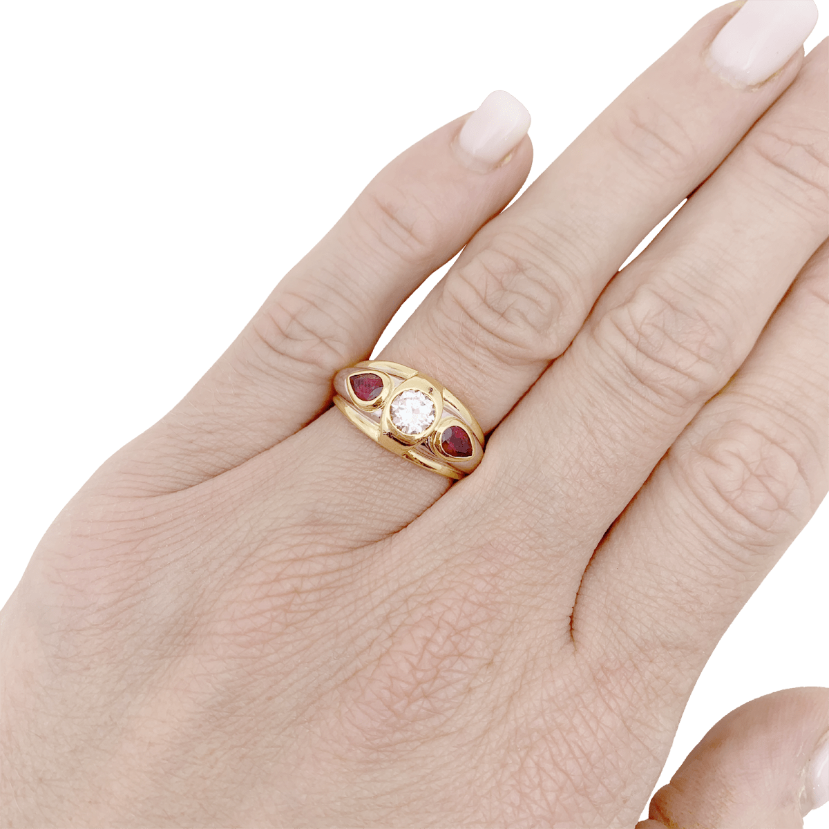 Bague Jonc en or jaune, platine, rubis et diamants - Castafiore