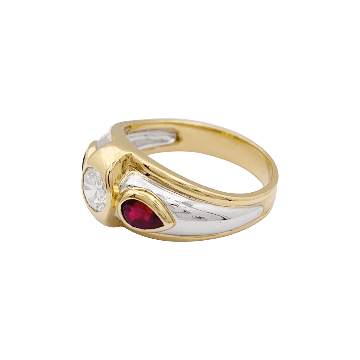 Bague Jonc en or jaune, platine, rubis et diamants - Castafiore