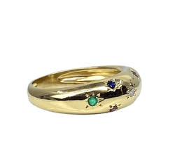 Bague Jonc en or jaune, rubis, émeraudes, saphirs et diamant - Castafiore