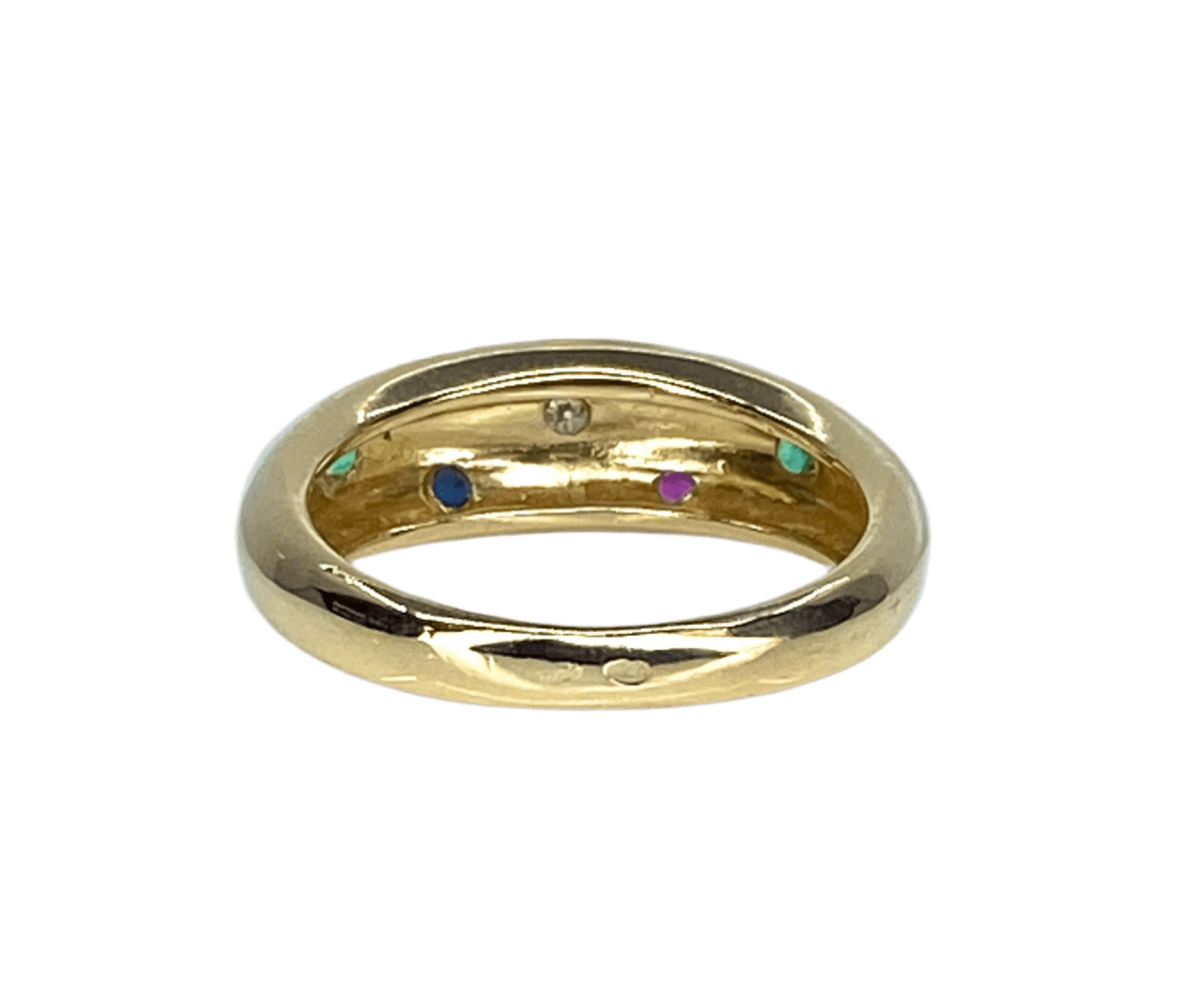Bague Jonc en or jaune, rubis, émeraudes, saphirs et diamant - Castafiore
