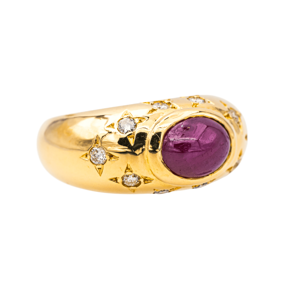 Bague Jonc en or jaune, rubis et diamants - Castafiore