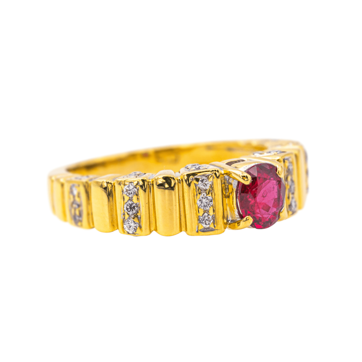 Bague Jonc en or jaune, rubis et diamants - Castafiore