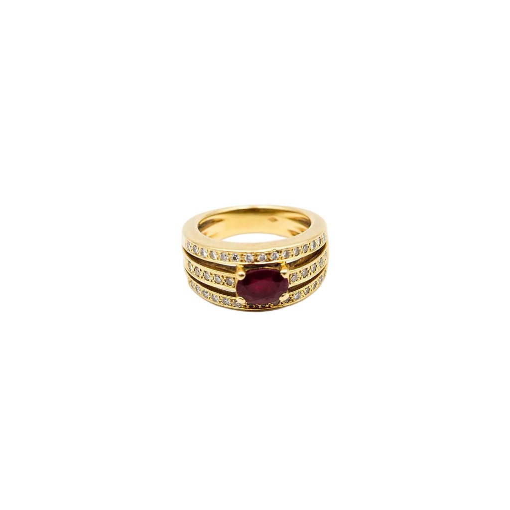 Bague Jonc en or jaune, rubis et diamants - Castafiore