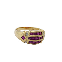 Bague Jonc en or jaune, rubis et diamants - Castafiore