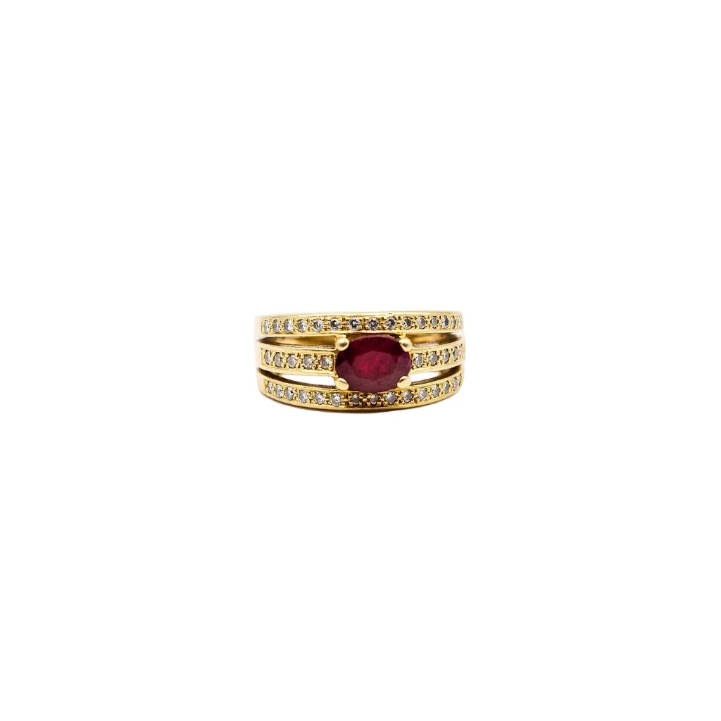 Bague Jonc en or jaune, rubis et diamants - Castafiore