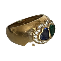 Bague Jonc en or jaune saphir émeraude diamants - Castafiore