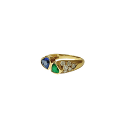 Bague Jonc en or jaune, saphir, émeraude et diamants - Castafiore