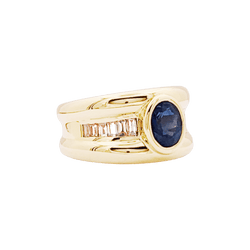 Bague Jonc en or jaune, saphir et diamants - Castafiore