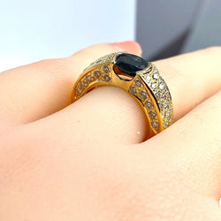 Bague jonc en or jaune, saphir et diamants - Castafiore