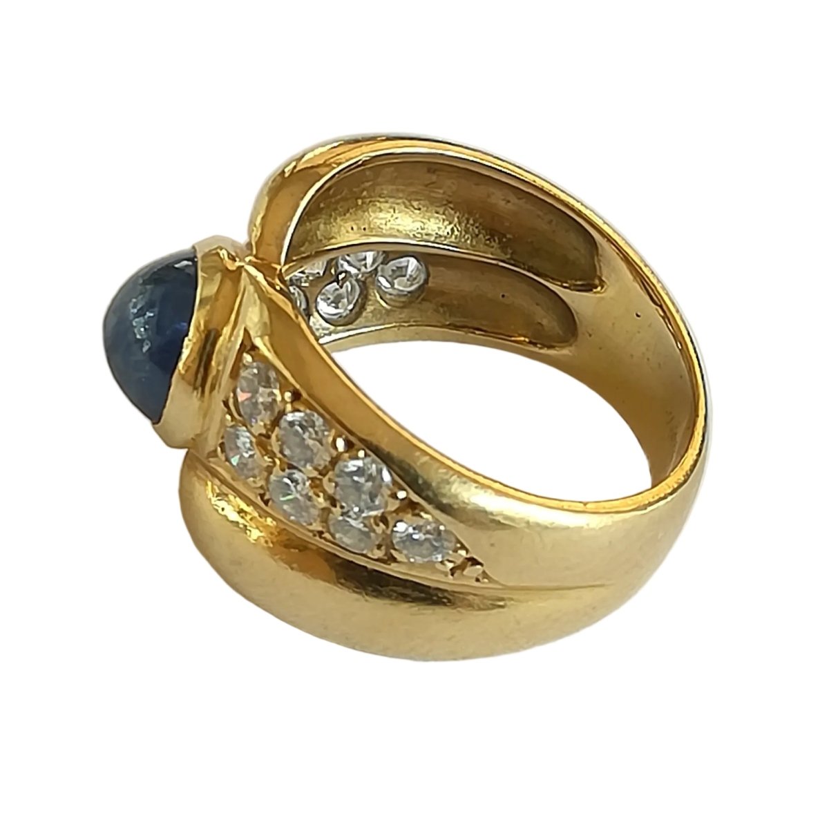 Bague Jonc en or jaune, saphir et diamants - Castafiore