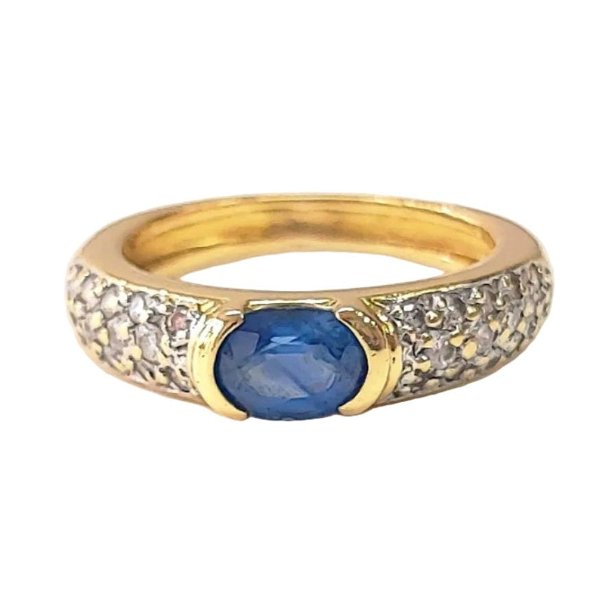 Bague Jonc en or jaune, saphir, et diamants - Castafiore