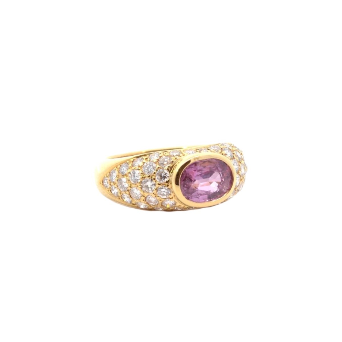 Bague Jonc en or jaune, saphir rose et diamant - Castafiore