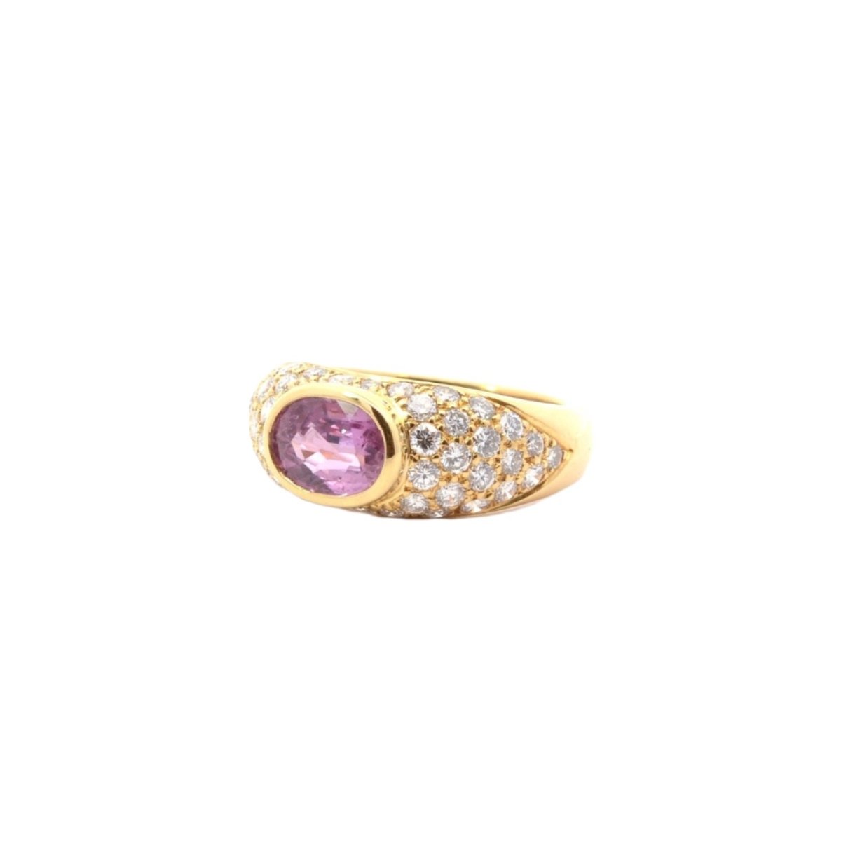 Bague Jonc en or jaune, saphir rose et diamant - Castafiore