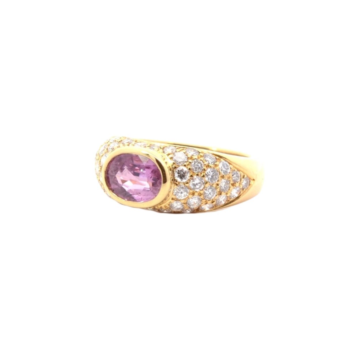 Bague Jonc en or jaune, saphir rose et diamant - Castafiore