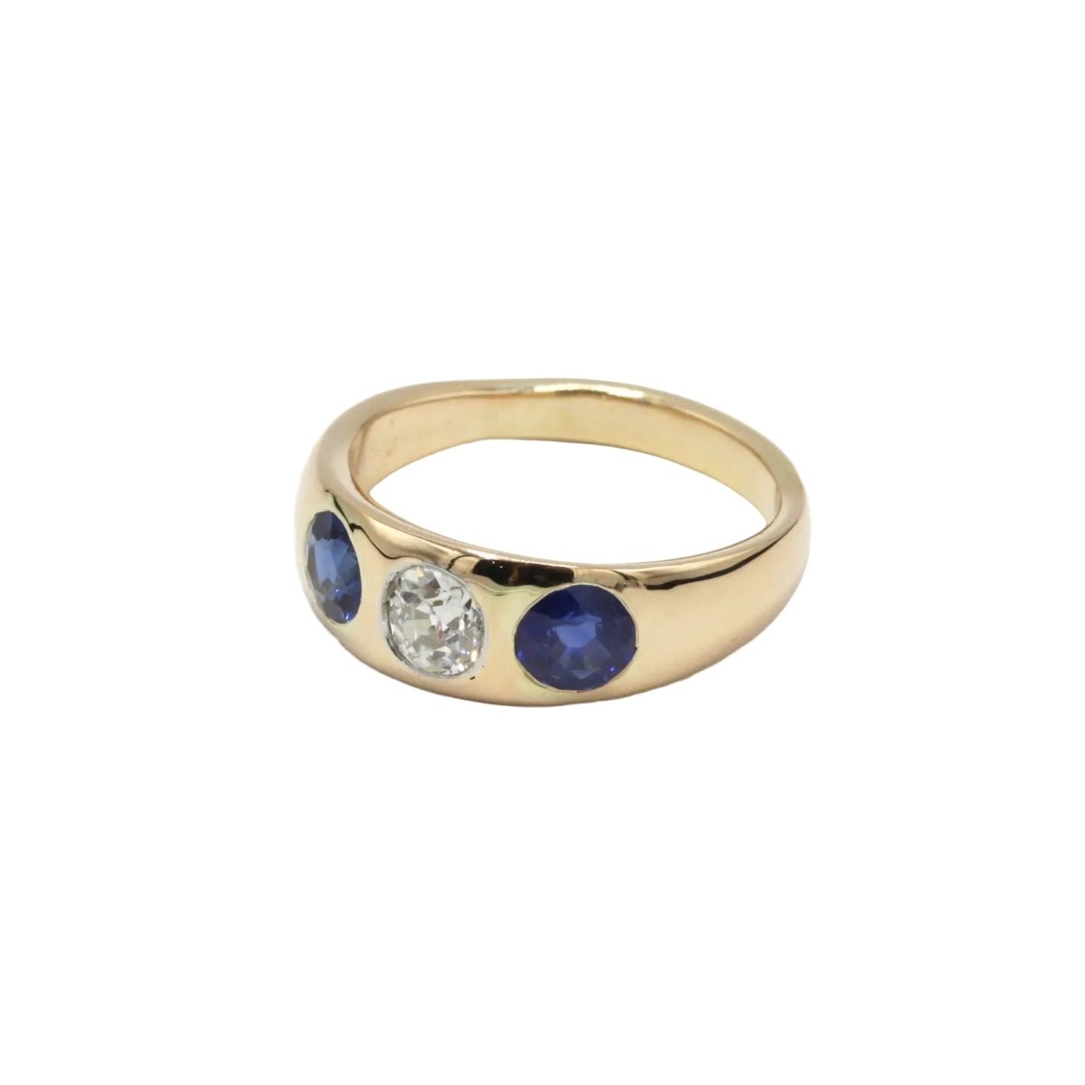 Bague Jonc en or jaune, saphirs et diamant - Castafiore