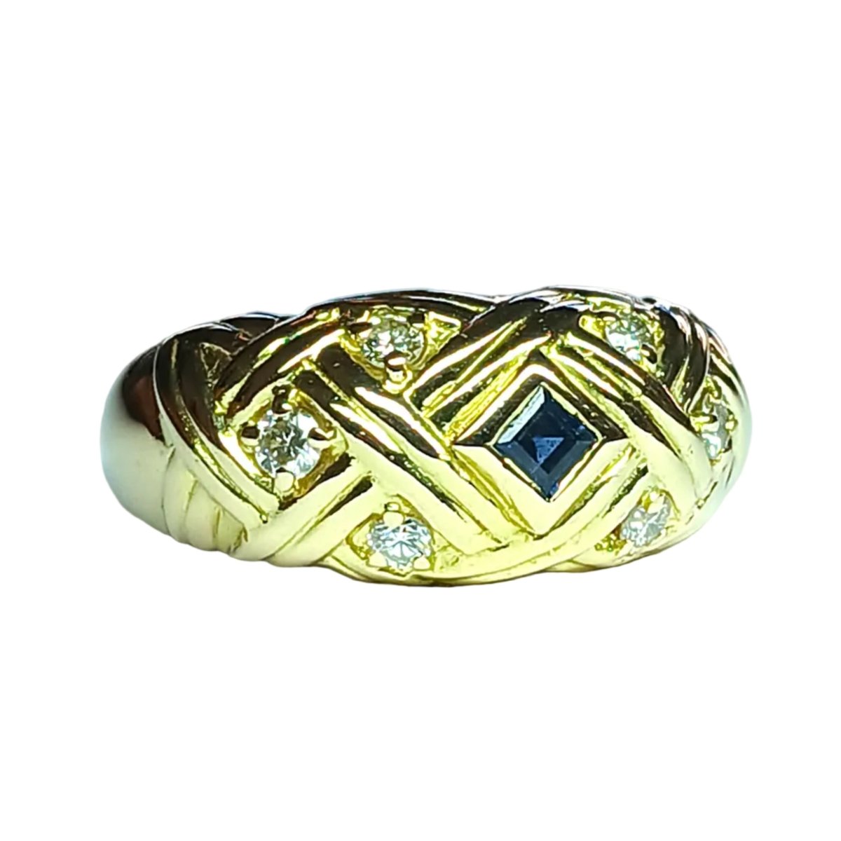 Bague Jonc en or jaune, saphirs, et diamants - Castafiore