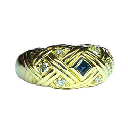 Bague Jonc en or jaune, saphirs, et diamants - Castafiore
