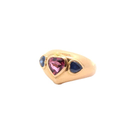 Bague Jonc en or jaune, tourmaline et saphirs - Castafiore