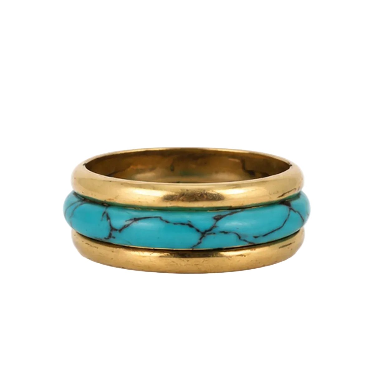 Bague Jonc en or jaune, turquoise, chrysoprase et cornaline - Castafiore
