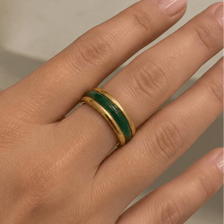 Bague Jonc en or jaune, turquoise, chrysoprase et cornaline - Castafiore