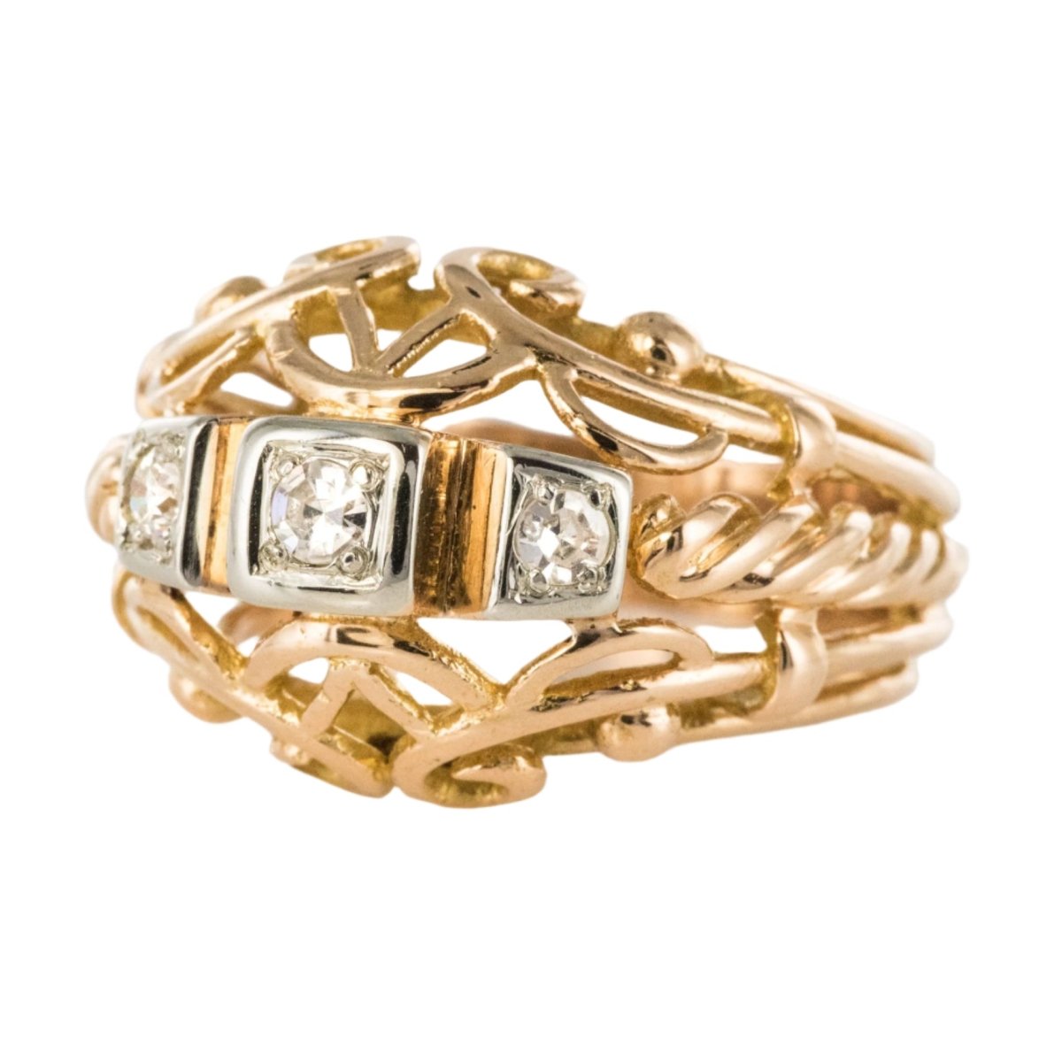 Bague Jonc en or rose et diamants - Castafiore