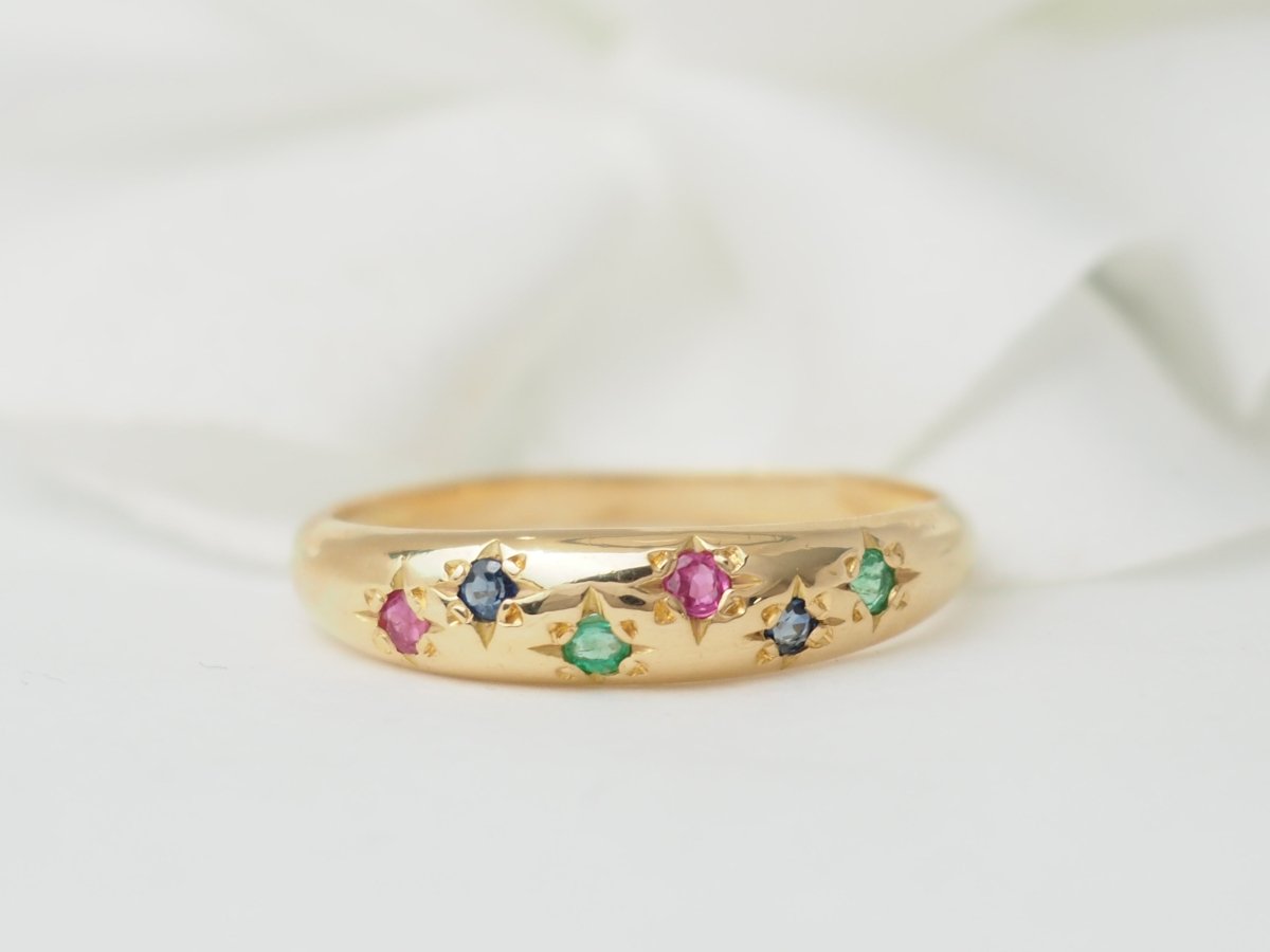 Bague jonc en or rose et pierres précieuses - Castafiore