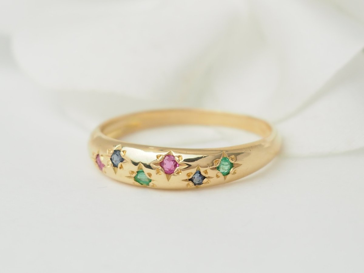 Bague jonc en or rose et pierres précieuses - Castafiore