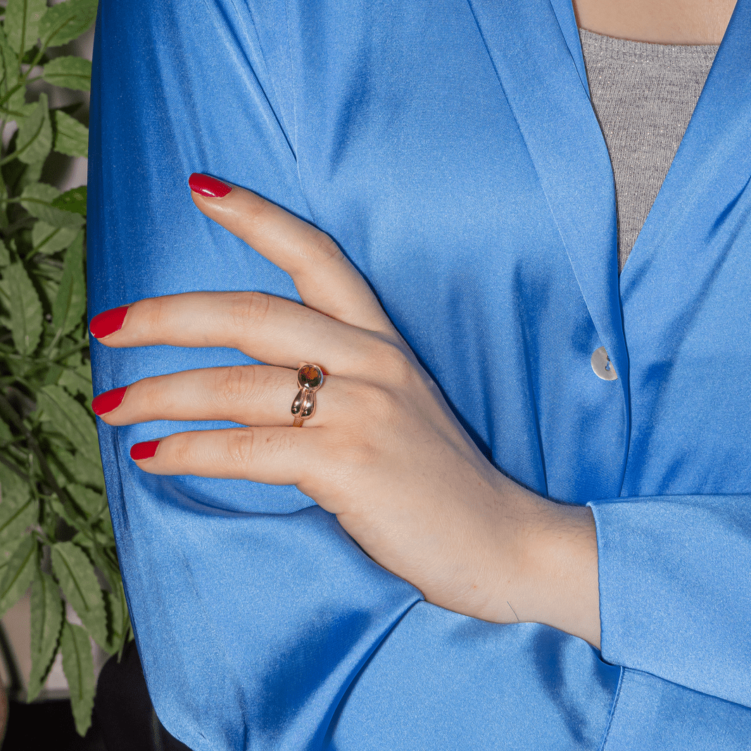 Bague Jonc en or rose et quartz - Castafiore