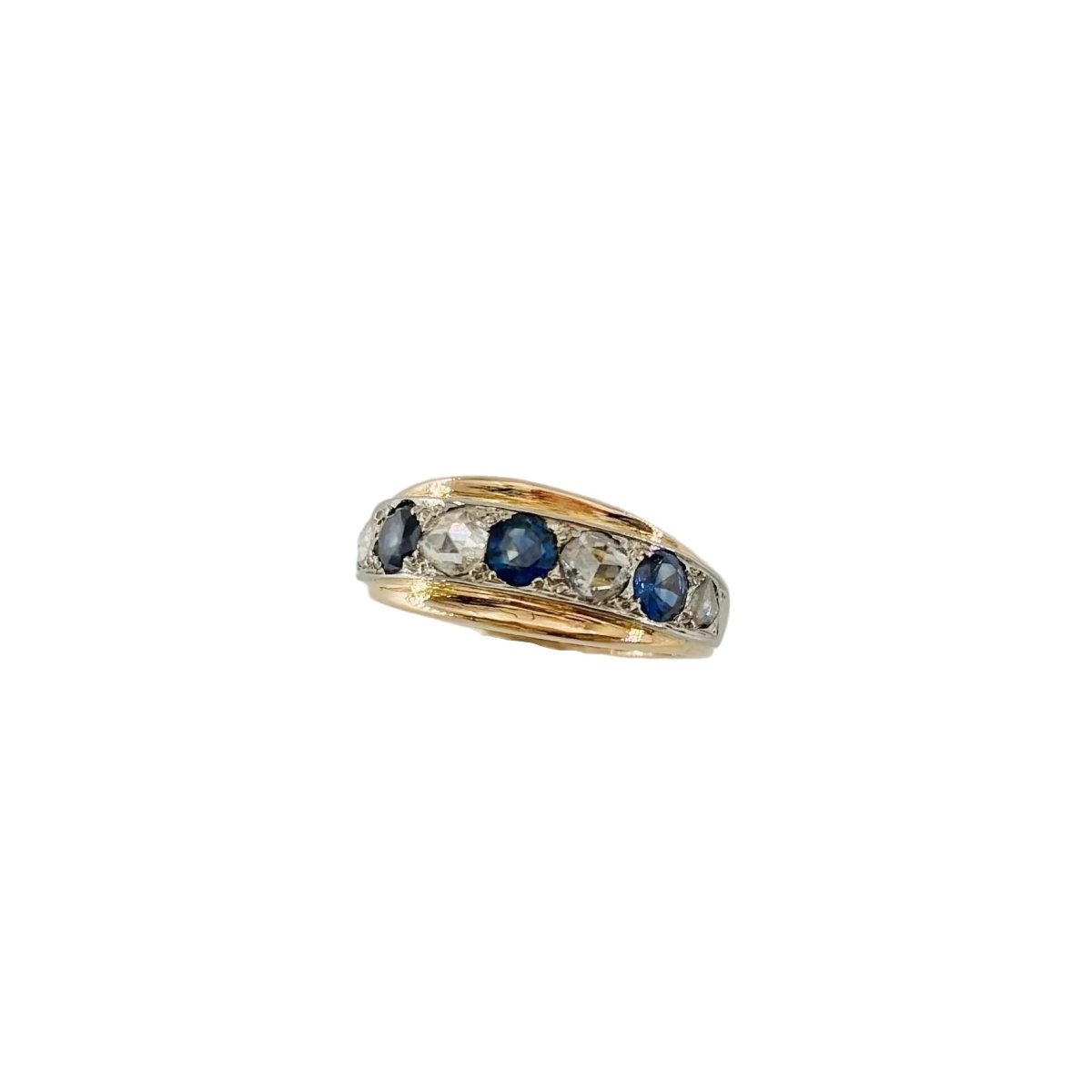 Bague Jonc en or rose, or blanc, saphirs et diamants - Castafiore