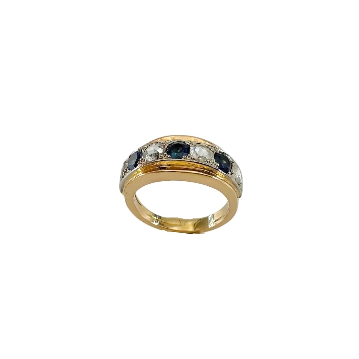 Bague Jonc en or rose, or blanc, saphirs et diamants - Castafiore