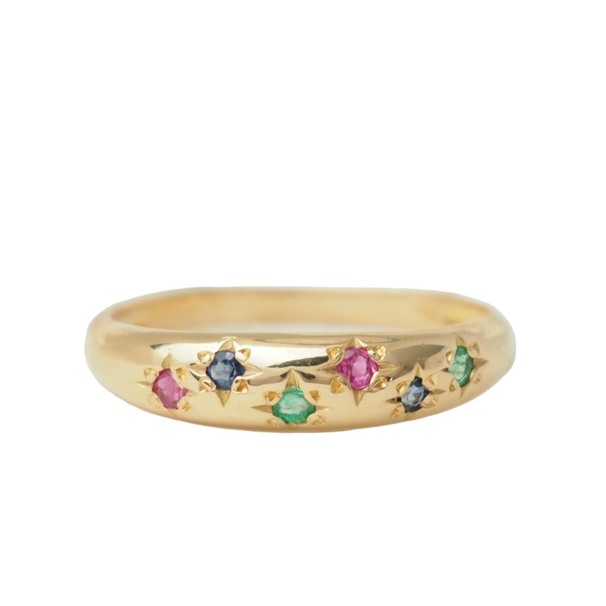 Bague Jonc en or rose, rubis, émeraudes et saphirs - Castafiore