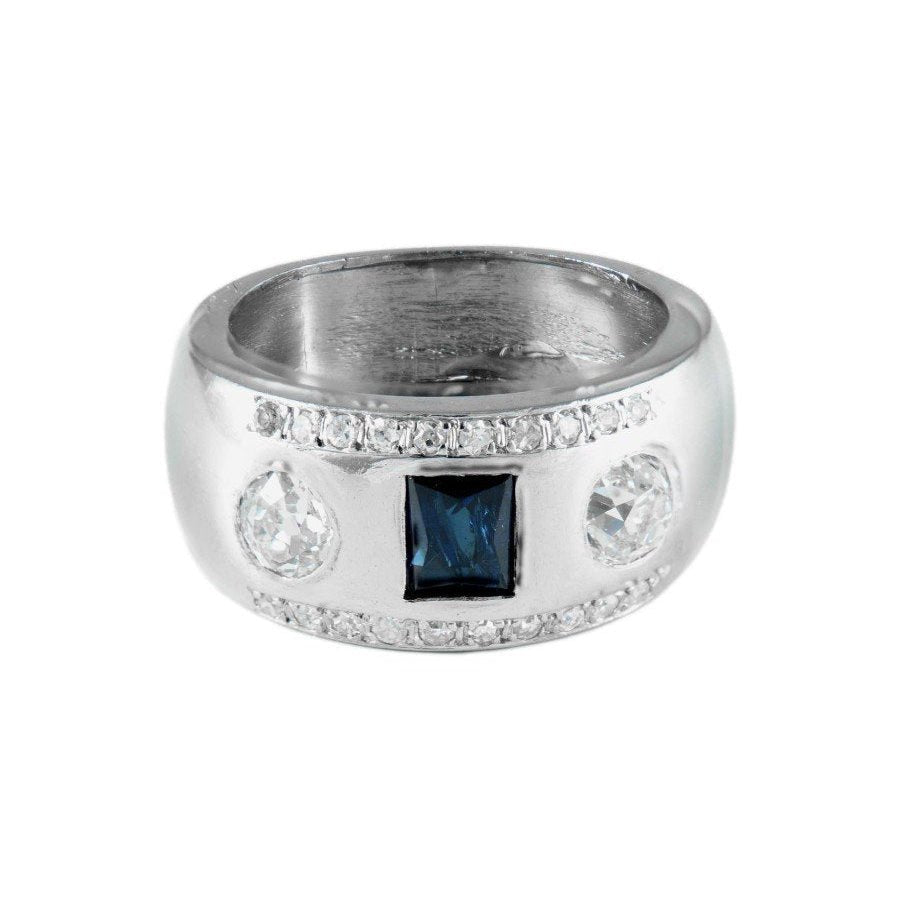 Bague Jonc en platine, saphir et diamants - Castafiore