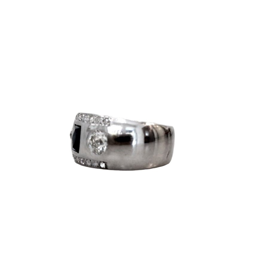 Bague Jonc en platine, saphir et diamants - Castafiore